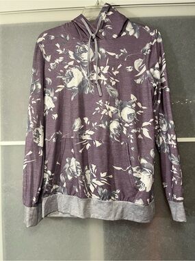 Purple Floral Hoodie with Front Pocket